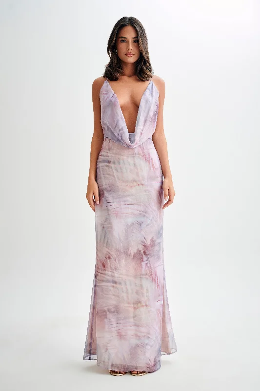 Metallic maxi dresses for a glamorous New Year's Eve partyAttina Cowl Chiffon Maxi Dress - Mermaid Shell Print Metallic maxi dresses for a glamorous New Year's Eve partyAttina Cowl Chiffon Maxi Dress - Mermaid Shell Print