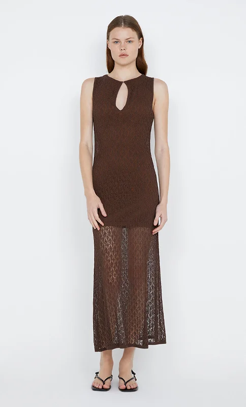 Sheer maxi dresses with lace overlays for a romantic touchAURORA KEYHOLE DRESS - CHOC