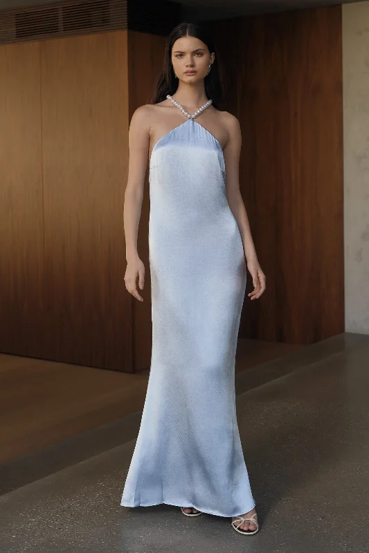 Maxi dresses with an empire waist for a flattering fit on all body typesBlanche Satin Pearl Halter Maxi Dress - Cornflower Blue Maxi dresses with an empire waist for a flattering fit on all body typesBlanche Satin Pearl Halter Maxi Dress - Cornflower Blue