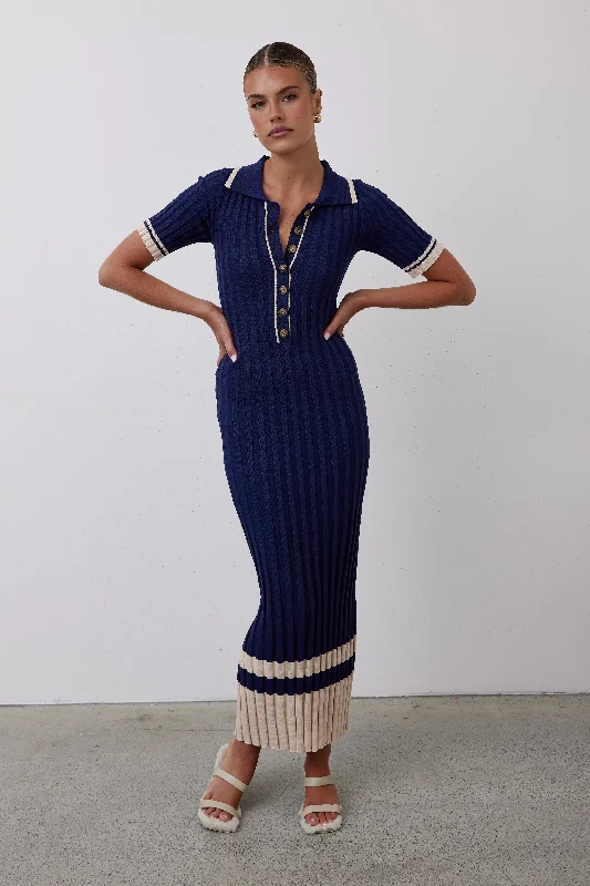 Maxi dresses with tassel accents for a fun and lively touchBrinley Knit Maxi Dress (Navy)