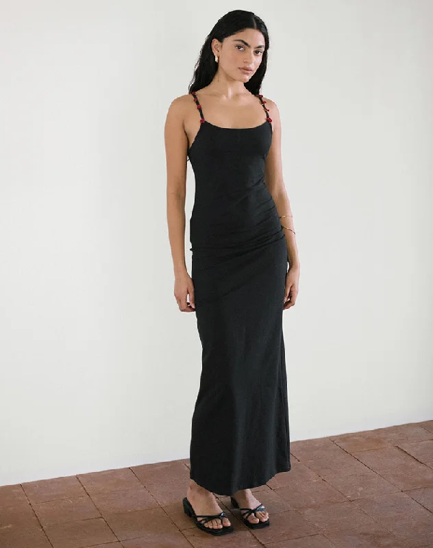 Sequined maxi dresses for formal evening galasCantana Maxi Dress in Black with Red Rosette Sequined maxi dresses for formal evening galasCantana Maxi Dress in Black with Red Rosette