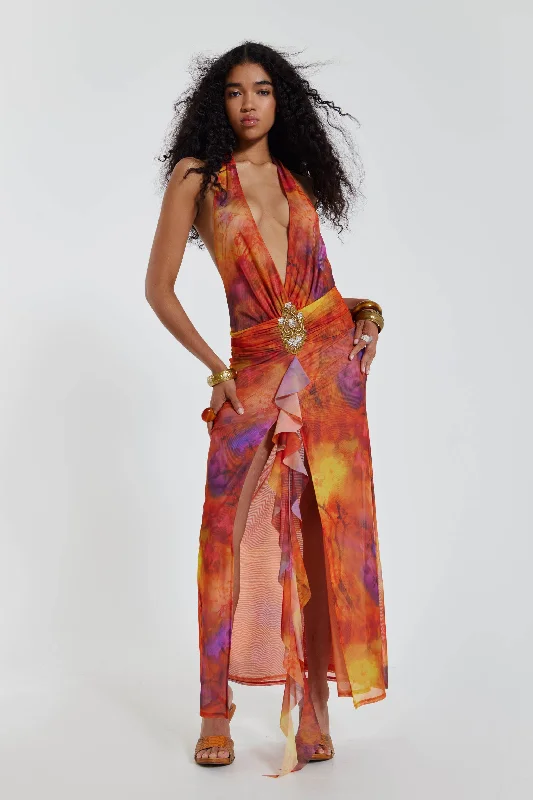 Sequined maxi dresses for formal evening galasCindy Plunge Maxi Dress In Orange