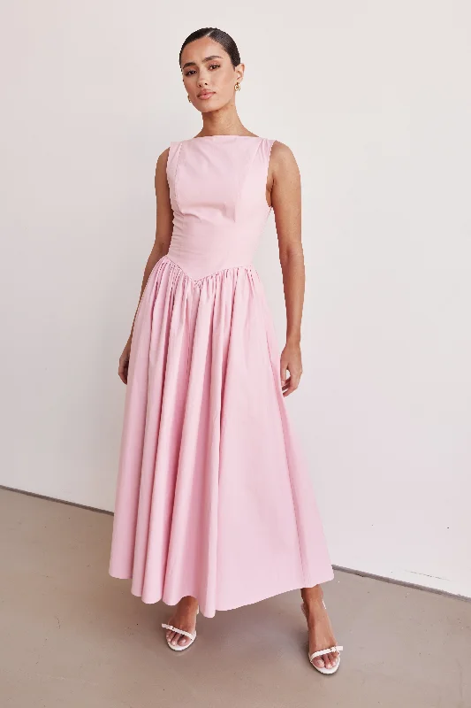 Satin maxi dresses with a high - low hem for a modern twistDevin Maxi Dress (Pink)