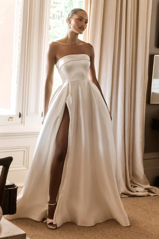 Sheer maxi dresses with lace overlays for a romantic touchEileen Strapless Wedding Gown - White Sheer maxi dresses with lace overlays for a romantic touchEileen Strapless Wedding Gown - White