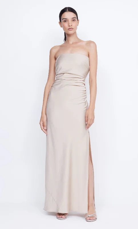 Ruffled maxi dresses with a tiered skirt for added volumeETERNITY STRAPLESS MAXI - SAND Ruffled maxi dresses with a tiered skirt for added volumeETERNITY STRAPLESS MAXI - SAND