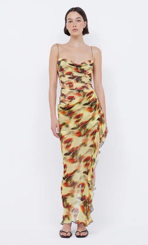 Maxi dresses with fringe trim for a bohemian vibeFIORE ASYM MAXI DRESS - CITRUS ROSE Maxi dresses with fringe trim for a bohemian vibeFIORE ASYM MAXI DRESS - CITRUS ROSE