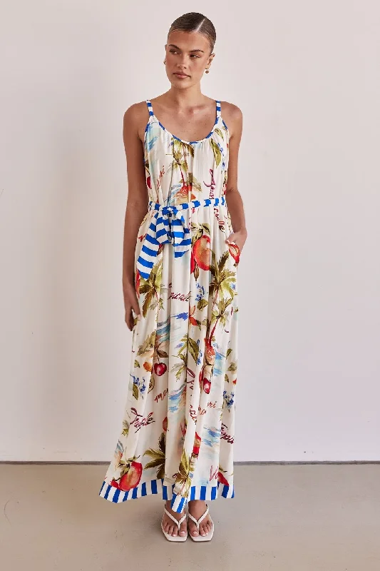 Floral print maxi dresses for summer garden partiesIndigo Maxi Dress (White)