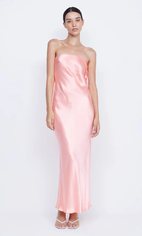 Plaid maxi dresses for fall fashion eventsMOON DANCE STRAPLESS DRESS - CORAL