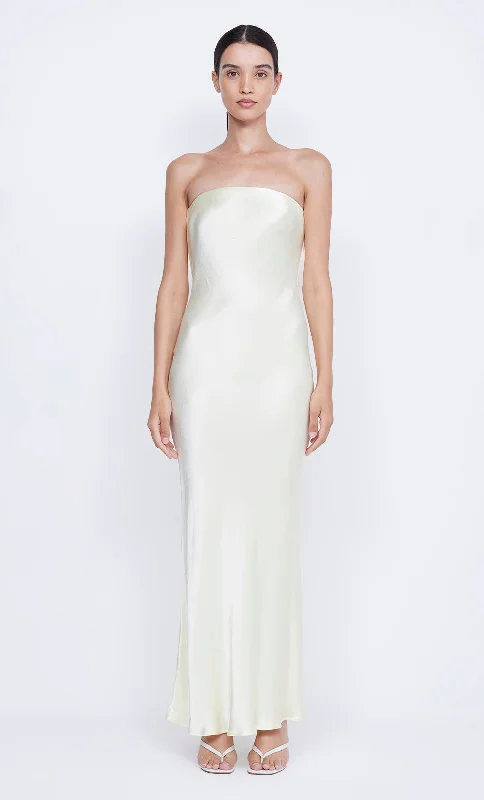 Maxi dresses with ribbed textures for a unique and tactile lookMOON DANCE STRAPLESS DRESS - ICE YELLOW Maxi dresses with ribbed textures for a unique and tactile lookMOON DANCE STRAPLESS DRESS - ICE YELLOW
