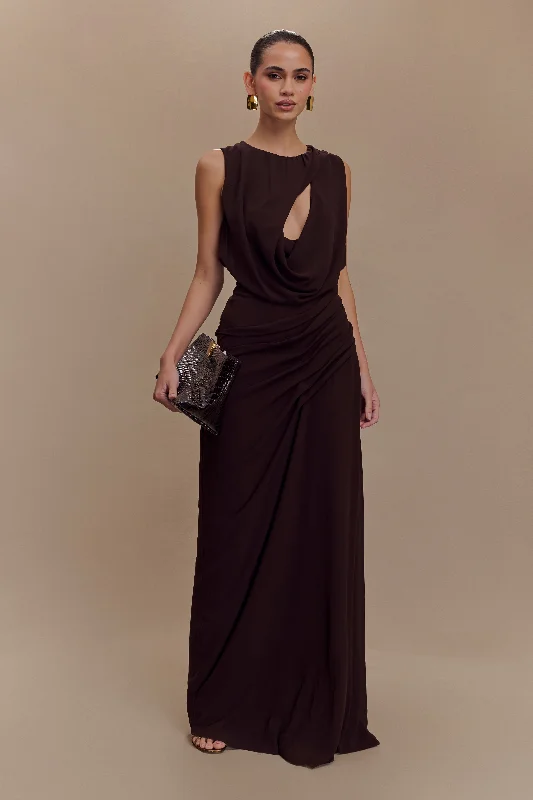 Maxi dresses with tassel accents for a fun and lively touchOria Chiffon Maxi Dress - Cacao Brown Maxi dresses with tassel accents for a fun and lively touchOria Chiffon Maxi Dress - Cacao Brown