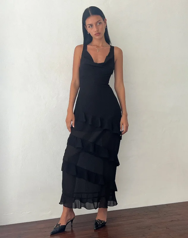 Maxi dresses with an asymmetric hem for a fashion - forward and eye - catching designOtna Ruffle Detail Chiffon Maxi Dress in Black Maxi dresses with an asymmetric hem for a fashion - forward and eye - catching designOtna Ruffle Detail Chiffon Maxi Dress in Black
