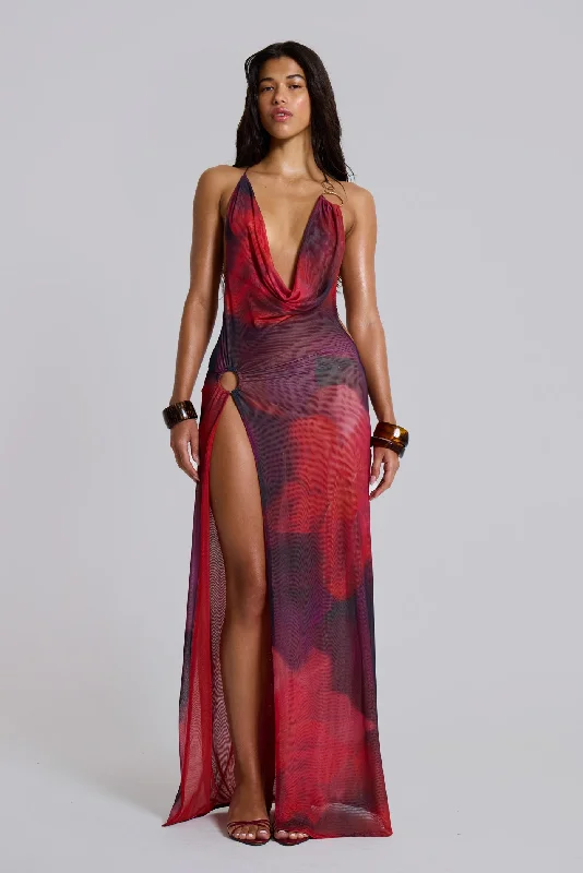 Satin maxi dresses with a high - low hem for a modern twistSedona Red Maxi Dress