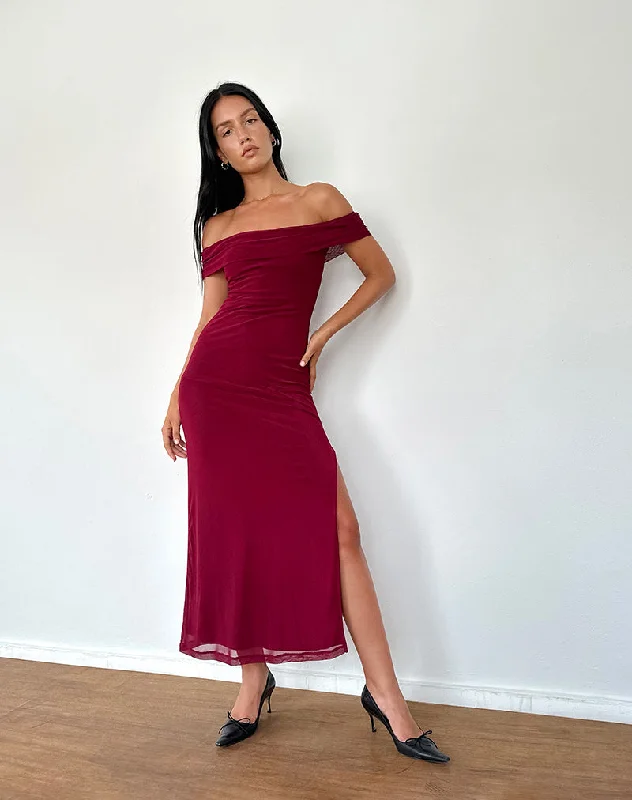 Animal print maxi dresses for a statement - making outfitTarna Bardot Maxi Dress in Mesh Burgundy Animal print maxi dresses for a statement - making outfitTarna Bardot Maxi Dress in Mesh Burgundy