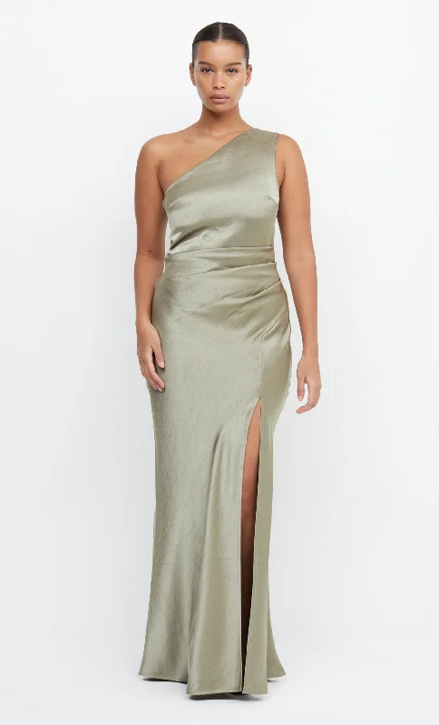 Maxi dresses with a ruffled neckline for a charming lookTHE DREAMER ASYM DRESS - SAGE Maxi dresses with a ruffled neckline for a charming lookTHE DREAMER ASYM DRESS - SAGE