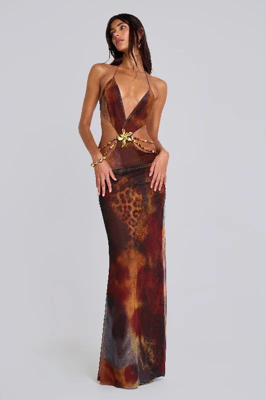 Maxi dresses with balloon sleeves for a vintage - inspired styleVida Backless Maxi Dress in Whiskey Maxi dresses with balloon sleeves for a vintage - inspired styleVida Backless Maxi Dress in Whiskey