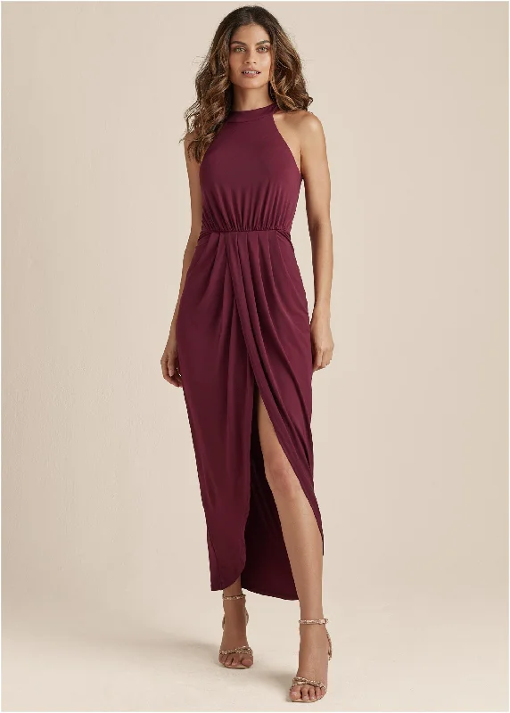 Maxi dresses with a button - down front for a classic lookDrape Maxi Dress - Wine