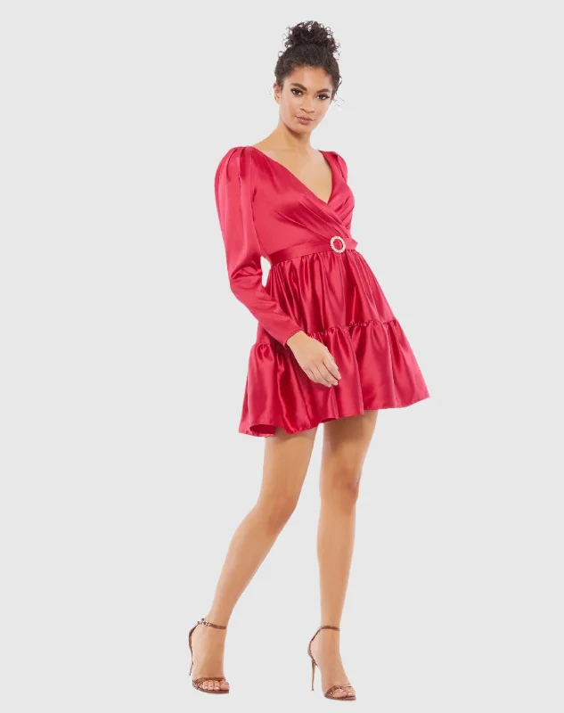 Ruffled mini dresses for a romantic touchTiered V-Neck Belted Mini Dress