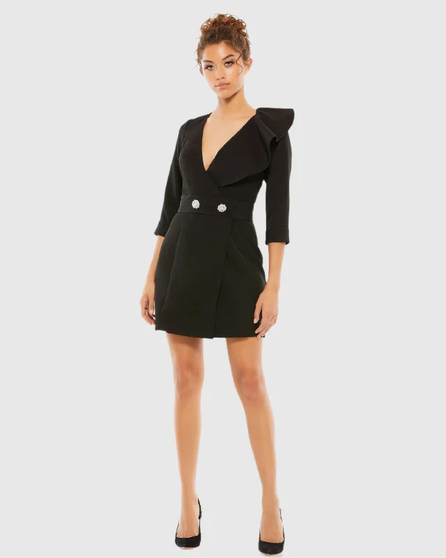 Printed mini dresses for a casual day outRuffled Faux Tuxedo Mini Dress