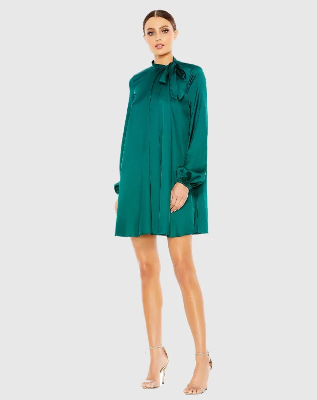 Printed mini dresses for a casual day outEmerald Soft Tie High Neck Pull Sleeve Shirt Dress Printed mini dresses for a casual day outEmerald Soft Tie High Neck Pull Sleeve Shirt Dress