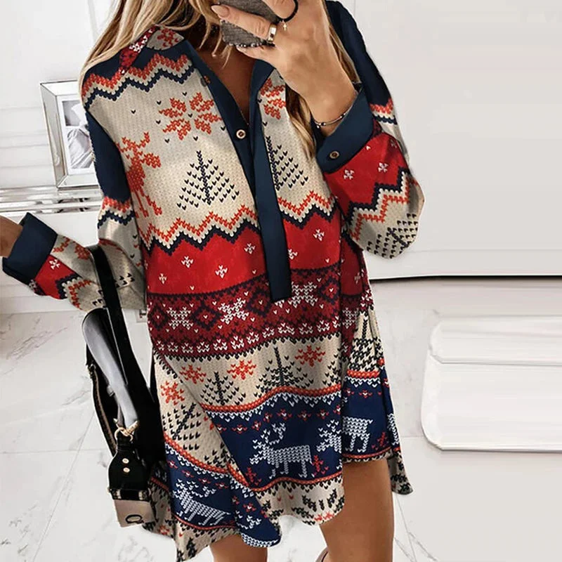 Mini dresses with criss - cross backs for a flirty lookCasual Christmas Shirt Dress