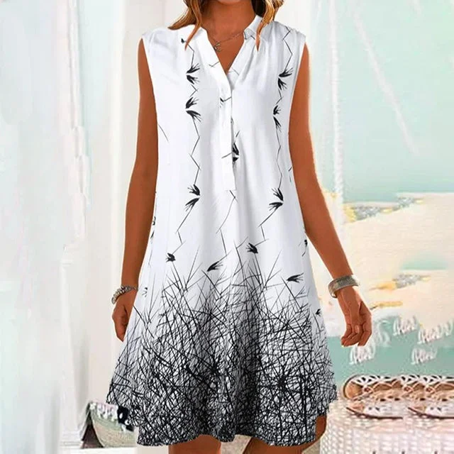 Mini dresses with polka dot patternsCasual Sleeveless Printed Dress