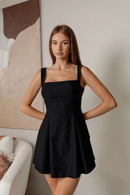 Sheer mini dresses with lace insertsCHERYLYN TIED BACK MINI DRESS - Black