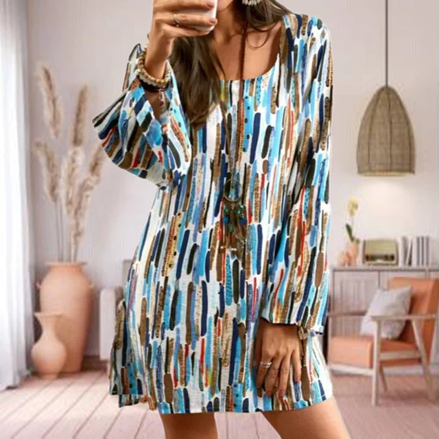 Mini dresses with gathered skirts for a voluminous effectColorful Print Casual Dress Mini dresses with gathered skirts for a voluminous effectColorful Print Casual Dress