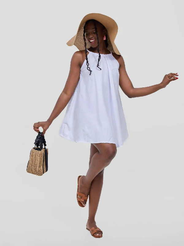 Mini dresses with patchwork designs for a unique styleCotton Strapped Dress - White