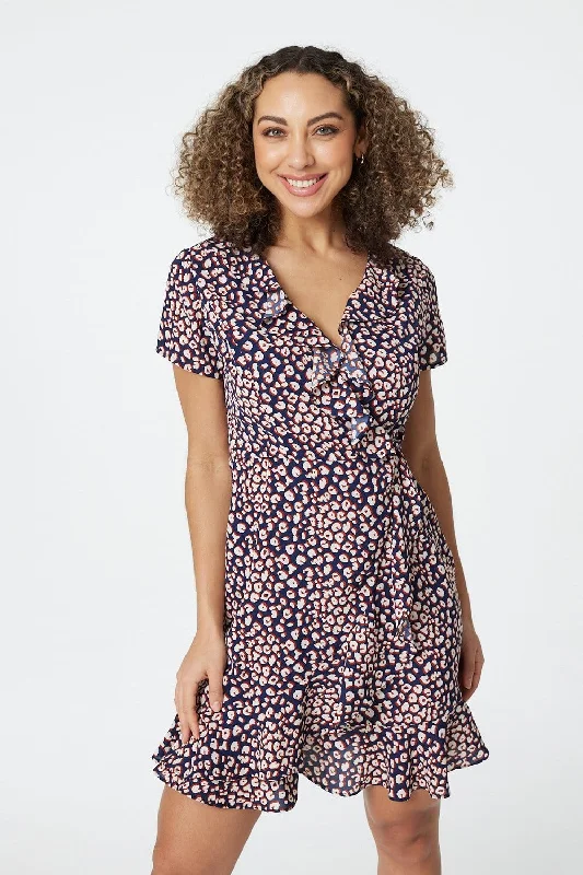 Mini dresses with cut - out details for a trendy lookPrinted Ruffle Front Wrap Dress Mini dresses with cut - out details for a trendy lookPrinted Ruffle Front Wrap Dress