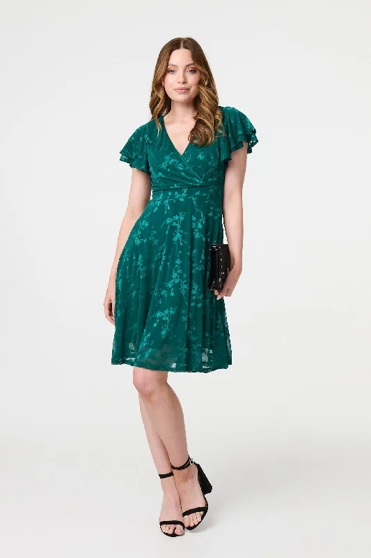Ruffled mini dresses for a romantic touchFloral Lace Layer Angel Sleeve Short Dress