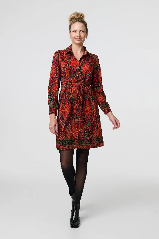 Mini dresses with off - the - shoulder stylesMosaic Print Long Sleeve Short Shirt Dress Mini dresses with off - the - shoulder stylesMosaic Print Long Sleeve Short Shirt Dress