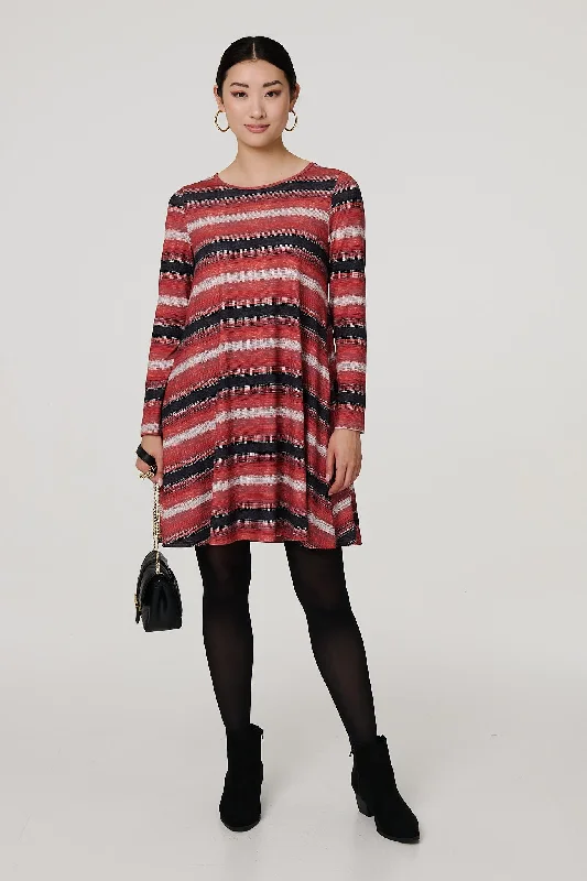 Mini dresses with mesh panels for a sexy and trendy lookStriped Long Sleeve Short Swing Dress Mini dresses with mesh panels for a sexy and trendy lookStriped Long Sleeve Short Swing Dress
