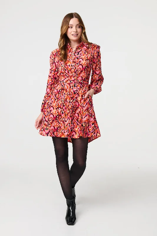 Mini dresses with polka dot patternsAbstract Print Belt Detail Shirt Dress