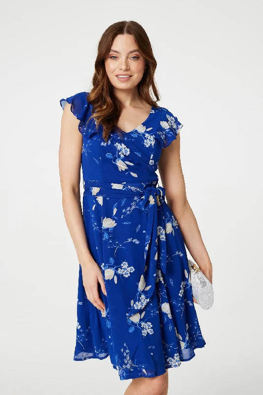 Mini dresses with tiered skirts for added volumeFloral Frilled Knee Length Wrap Dress