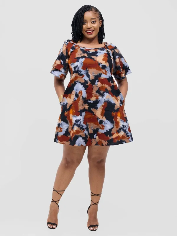 Mini dresses with geometric prints for a modern aestheticDala Shift Dress - Brown / Black Mini dresses with geometric prints for a modern aestheticDala Shift Dress - Brown / Black
