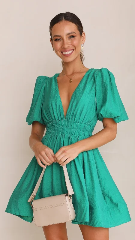 Mini dresses with V - necklines for a flattering shapeErin Mini Dress - Emerald