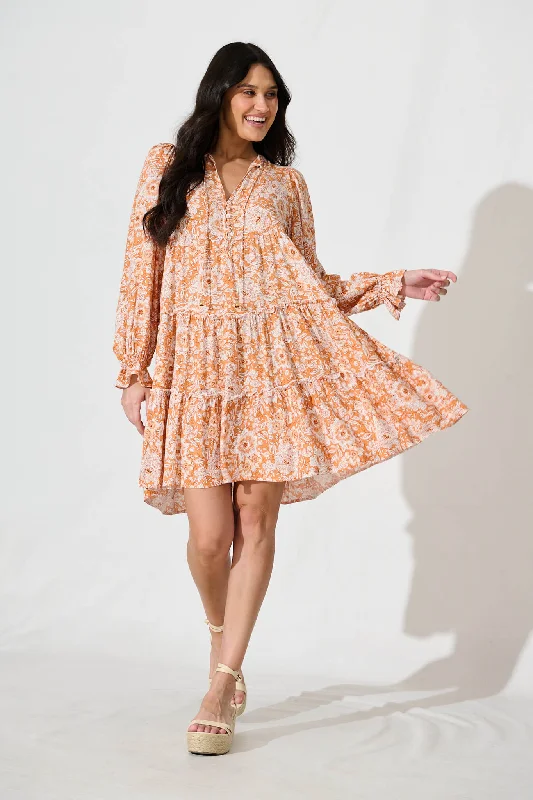 Sequined mini dresses for New Year's EveGene Smock Dress in White and Orange Floral