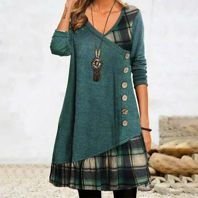 Mini dresses with tiered skirts for added volumeIrregular Plaid Patchwork Dress