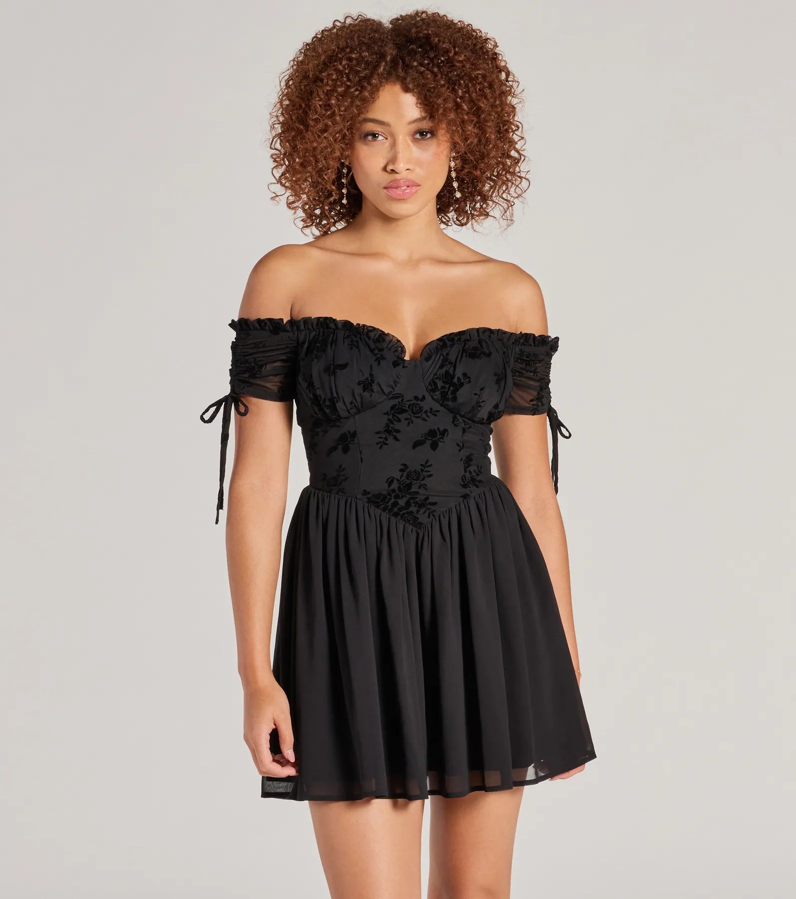Mini dresses with polka dot patternsRadiating Luxe Flocked Velvet Skater Dress