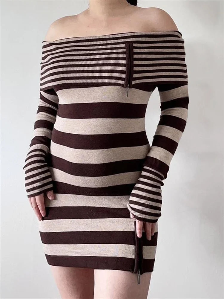 Mini dresses with bow accents for a sweet lookFashionSierra - 2024 Spring Fall Long Sleeve Off-shoulder Knitted Slim Fit Mini Dress Mini dresses with bow accents for a sweet lookFashionSierra - 2024 Spring Fall Long Sleeve Off-shoulder Knitted Slim Fit Mini Dress