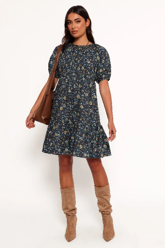 Plaid mini dresses for fall fashionTasmin Midi Dress - Blue Floral