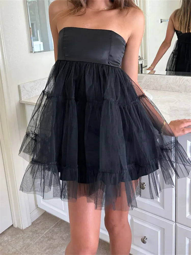 Mini dresses with puff sleeves for a vintage lookFashionSierra - 2024 Tulle Tutu Tube Solid Color Strapless Off Shoulder Mini Dress Mini dresses with puff sleeves for a vintage lookFashionSierra - 2024 Tulle Tutu Tube Solid Color Strapless Off Shoulder Mini Dress