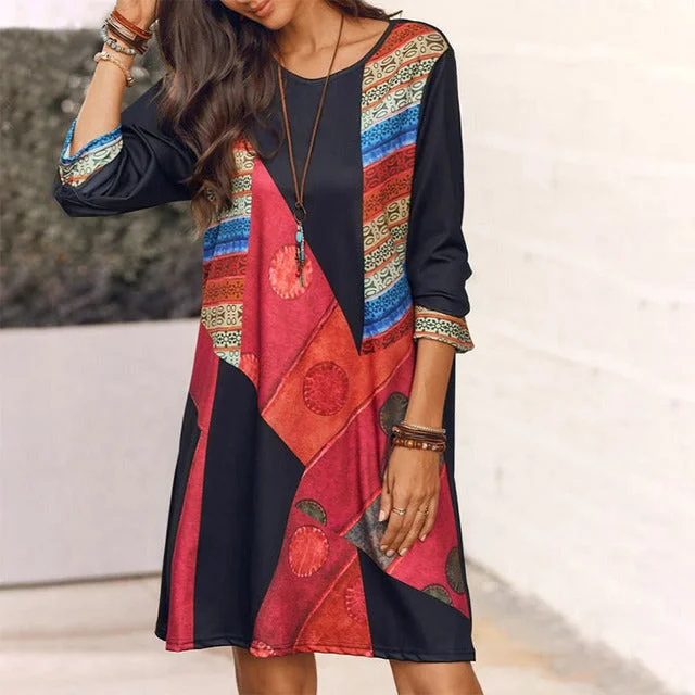 Cotton mini dresses for a comfortable everyday optionVintage Bohemian Printed Dress