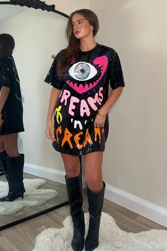 Mini dresses with gathered skirts for a voluminous effectWild Dreams - Black Multi Sequin Mini T-Shirt Dress Mini dresses with gathered skirts for a voluminous effectWild Dreams - Black Multi Sequin Mini T-Shirt Dress