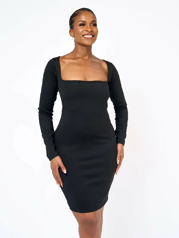 Mini dresses with patchwork designs for a unique styleEloise Squre Neck Dress - Black Mini dresses with patchwork designs for a unique styleEloise Squre Neck Dress - Black