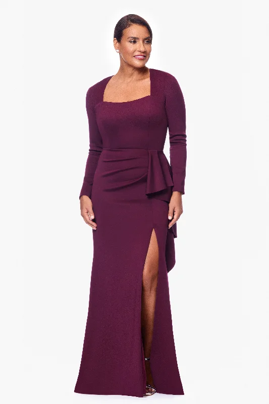 Cocktail dresses with a velvet - trimmed collar and a short skirt"Adrian" Long Techno Scuba Long Sleeve Ruffle Dress