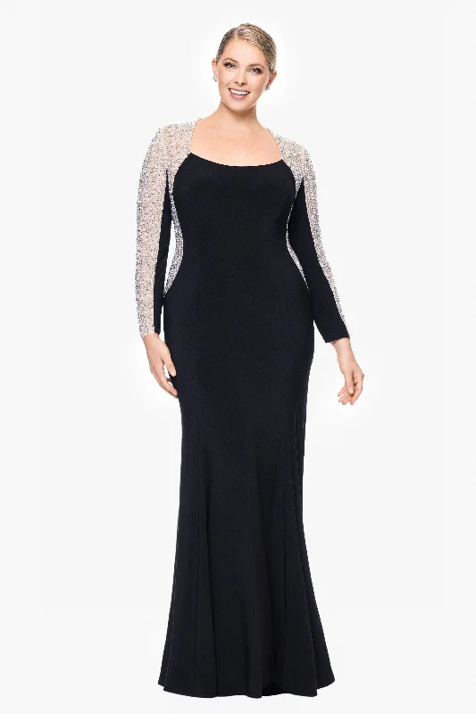 Cocktail dresses with a velvet - trimmed collar and a short skirtPlus "Justina" Long Jersey Knit Caviar Beaded Long Sleeve Scoop Neck Dress Cocktail dresses with a velvet - trimmed collar and a short skirtPlus "Justina" Long Jersey Knit Caviar Beaded Long Sleeve Scoop Neck Dress