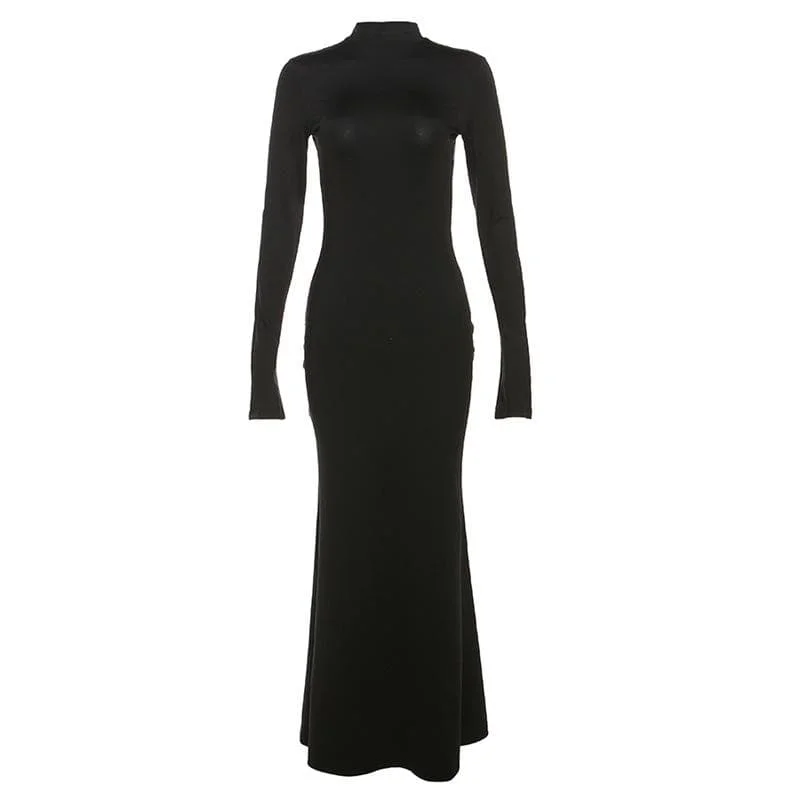 Cocktail dresses with a mesh panel and a high - neck designBerryBetty - Backless high neck long sleeve solid maxi dress Cocktail dresses with a mesh panel and a high - neck designBerryBetty - Backless high neck long sleeve solid maxi dress