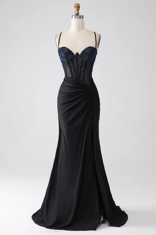 Cocktail dresses with a keyhole back and a midi - lengthBlack Mermaid Spaghetti Straps Long Corset Prom Dress With Beading Cocktail dresses with a keyhole back and a midi - lengthBlack Mermaid Spaghetti Straps Long Corset Prom Dress With Beading