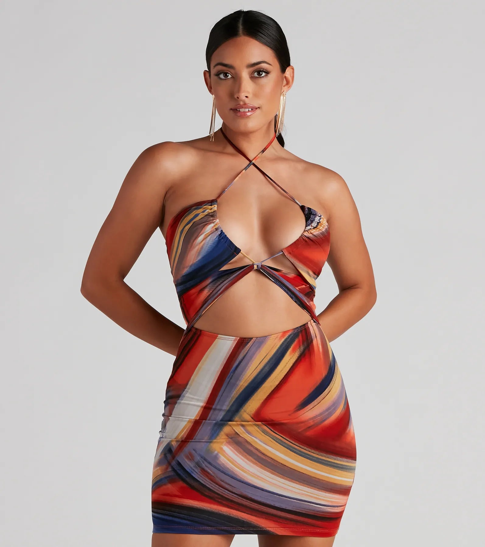 Bodycon dress with a pleated bodice​Good Times Marble Halter Dress